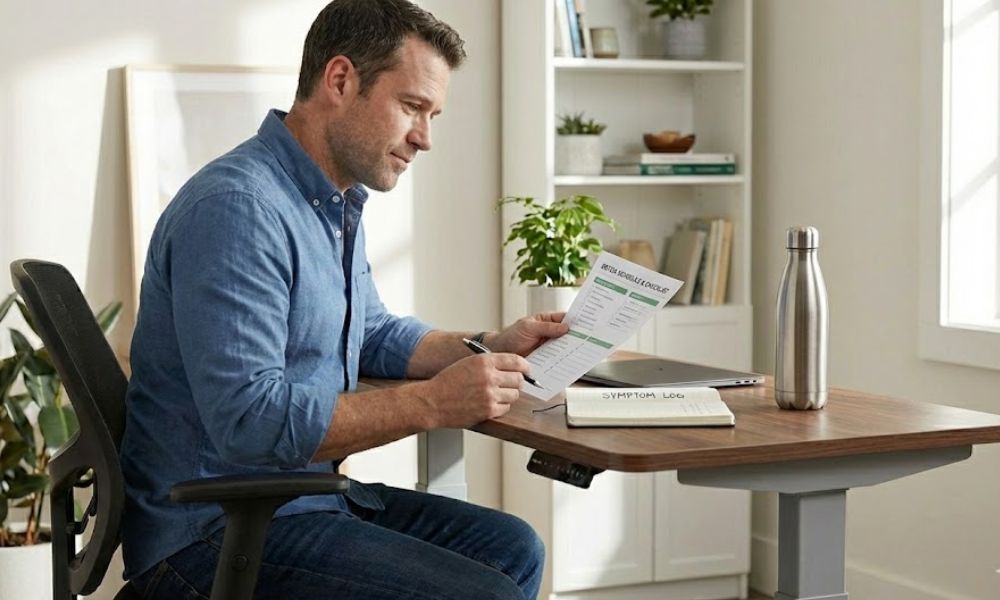 Professional reviewing structured alcohol detox plan at home office